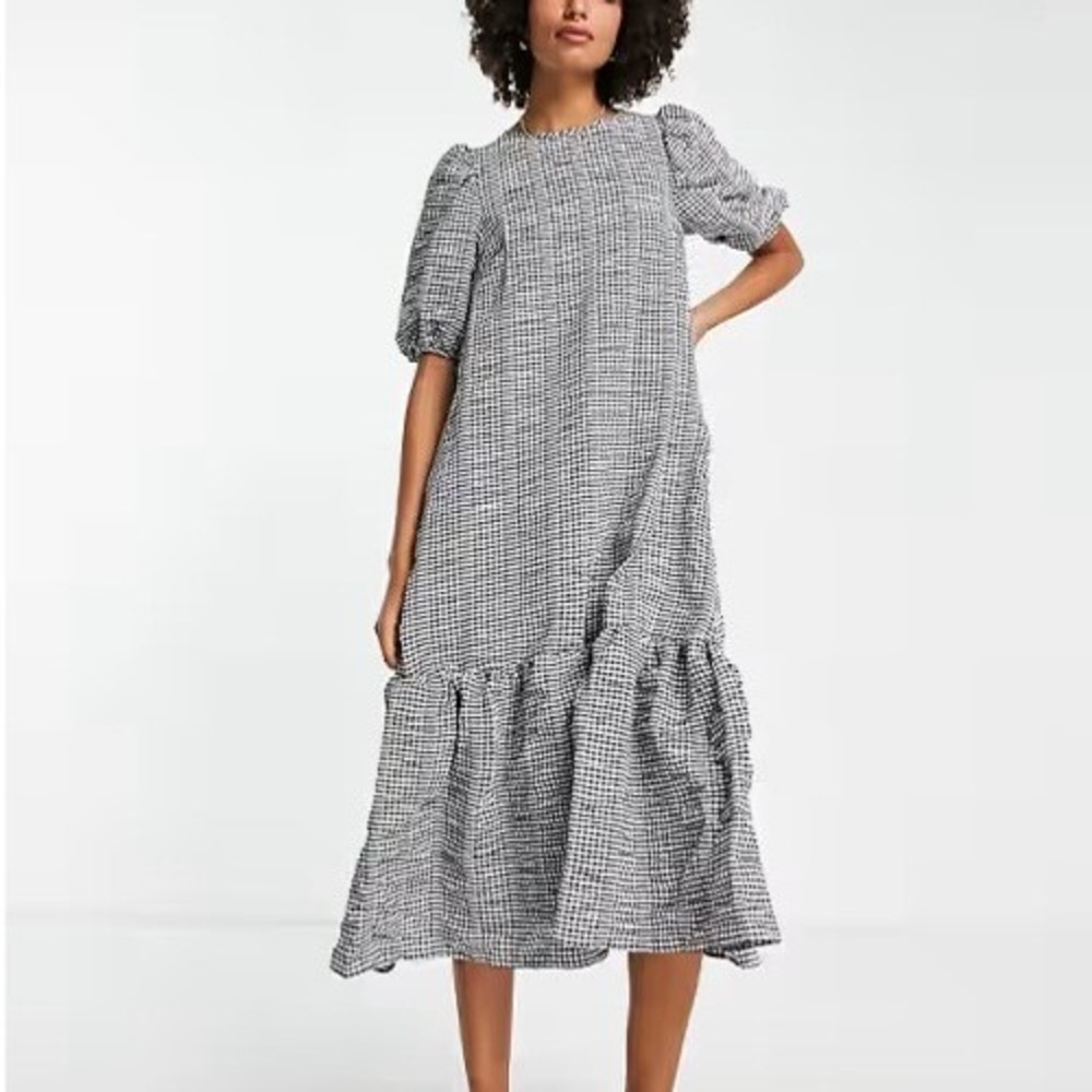ASOS Design Gingham Maxi Dress Womens 6 Puff Sleeve Milkmaid Cottagecore